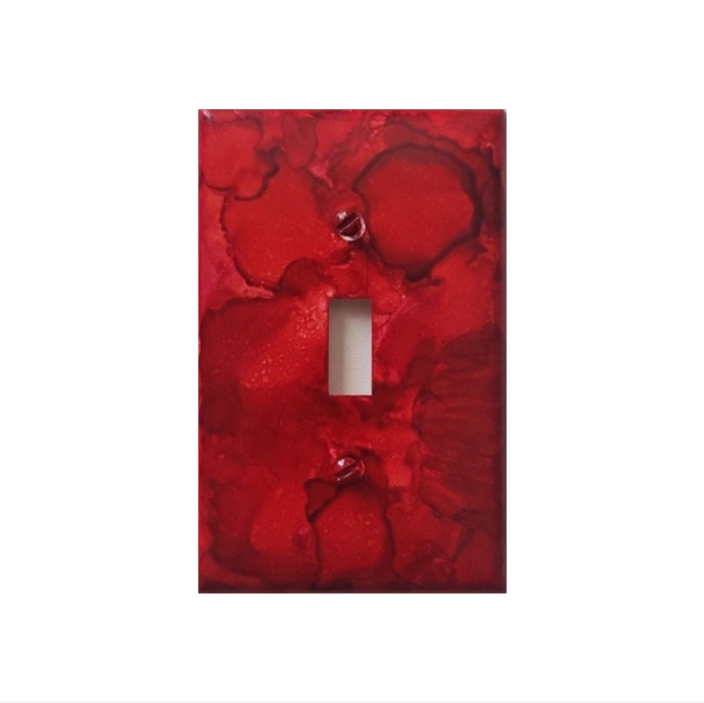 Hand Crafted Red Abstract Design Single Light Switch Plate - Picture 2 of 2